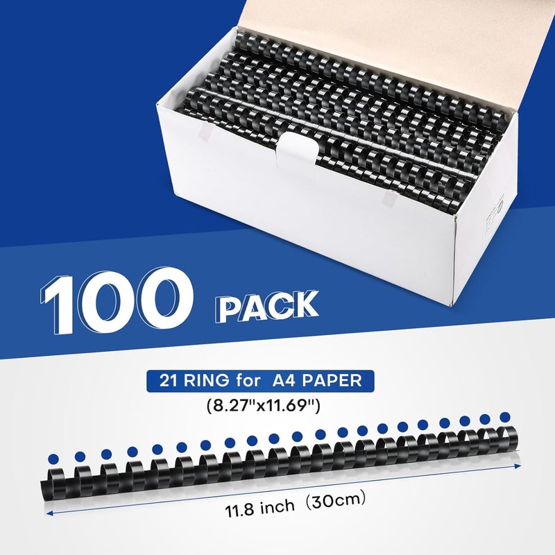 MYFULLY 100 Pack 21 Ring Plastic Comb Binding Spines | 1/2 Inch Diameter, 65 Sheet Capacity, A4, Black Binding Comb (1/2" (65 Sheet Capacity)) - Image 3